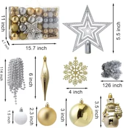 Joiedomi 10 Pcs Christmas Assorted Ornaments With A Star Tree Topper Gold, Silver & White -Christmas Ornaments Sales Store 10 Pcs Christmas Assorted Ornaments with a Star Tree Topper Gold Silver amp White 600x623 1