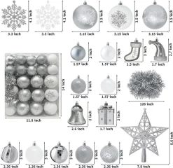 Joiedomi 112pcs Silver And White Christmas Ornament Balls -Christmas Ornaments Sales Store 112 Pcs Silver amp White Christmas Assorted Ornaments with a Star Tree Topper 4 result 600x582 1