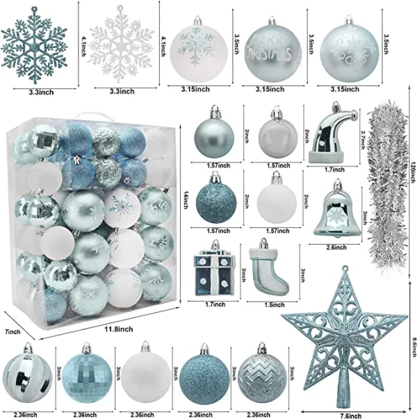Joiedomi 112pcs Baby Blue And White Christmas Ornaments 7 Joiedomi 112pcs Baby Blue And White Christmas Ornaments - Image 5