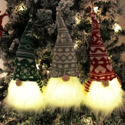 Joyin 3Pcs LED Christmas Gnome Ornaments (Red, Green & Gray) 12in