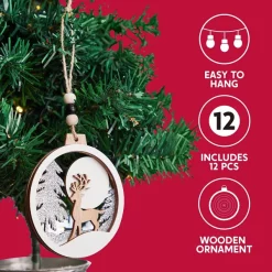 Joiedomi 12pcs Wooden Reindeer Christmas Ornaments -Christmas Ornaments Sales Store 12 Pcs Wooden Reindeer Hanging Ornaments 3 600x600 1