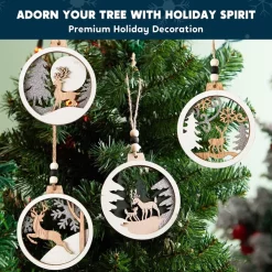 Joiedomi 12pcs Wooden Reindeer Christmas Ornaments -Christmas Ornaments Sales Store 12 Pcs Wooden Reindeer Hanging Ornaments 7 600x600 1
