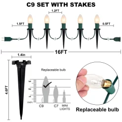 Joiedomi 12pcs C9 Warm White Christmas Pathway Marker 15.75ft -Christmas Ornaments Sales Store 12Packs Christmas Warm White C9 Pathway Marker 4 result 600x600 1