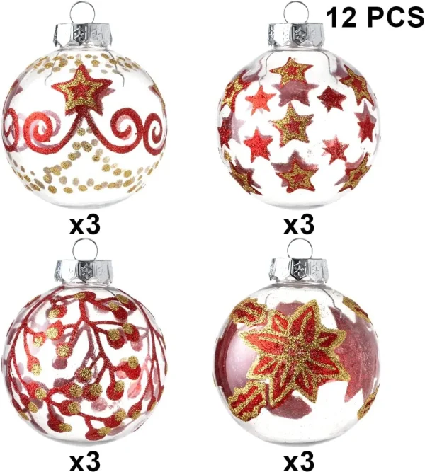 Joiedomi 12pcs Assorted Christmas Clear Ornament Balls 3.15in 4 Joiedomi 12pcs Assorted Christmas Clear Ornament Balls 3.15in - Image 2