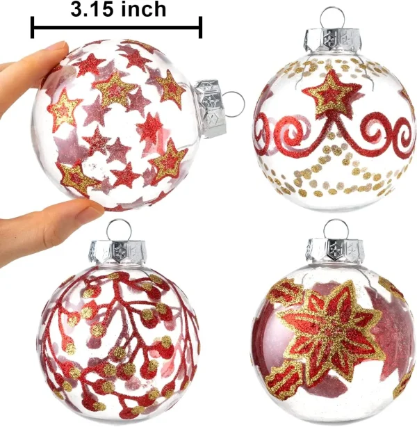 Joiedomi 12pcs Assorted Christmas Clear Ornament Balls 3.15in 5 Joiedomi 12pcs Assorted Christmas Clear Ornament Balls 3.15in - Image 3