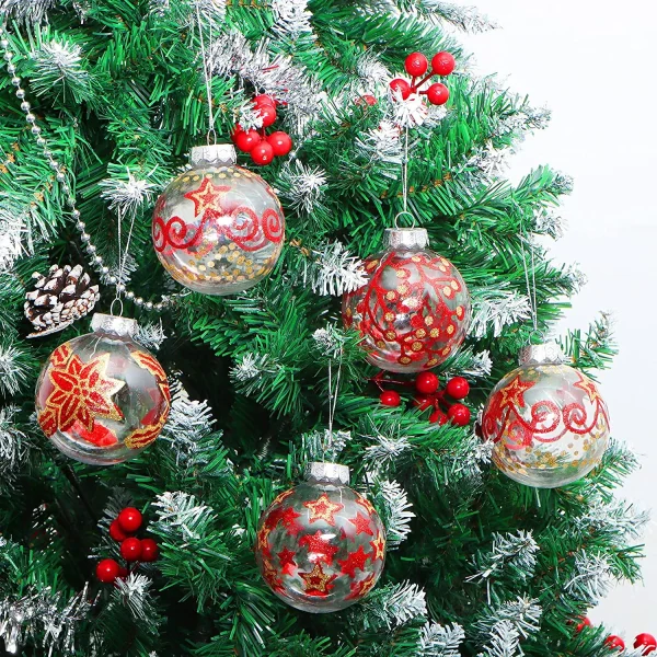 Joiedomi 12pcs Assorted Christmas Clear Ornament Balls 3.15in 7 Joiedomi 12pcs Assorted Christmas Clear Ornament Balls 3.15in - Image 5