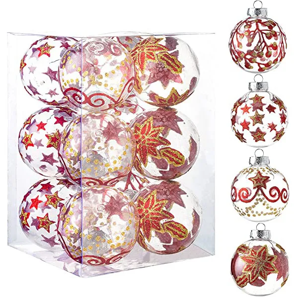 Joiedomi 12pcs Assorted Christmas Clear Ornament Balls 3.15in 3 Joiedomi 12pcs Assorted Christmas Clear Ornament Balls 3.15in