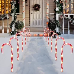 Joiedomi 12pcs Christmas Candy Cane Pathway Lights Markers 12in