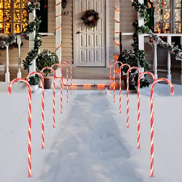 Joiedomi 12pcs Thin Red Candy Cane Christmas Pathway Lights 28in 3 Joiedomi 12pcs Thin Red Candy Cane Christmas Pathway Lights 28in