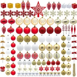 Joiedomi 130pcs Red White And Gold Christmas Ornaments