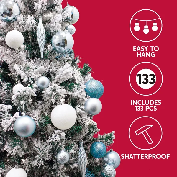 Joiedomi 133pcs Assorted Blue And White Christmas Ornaments Set 4 Joiedomi 133pcs Assorted Blue And White Christmas Ornaments Set - Image 2