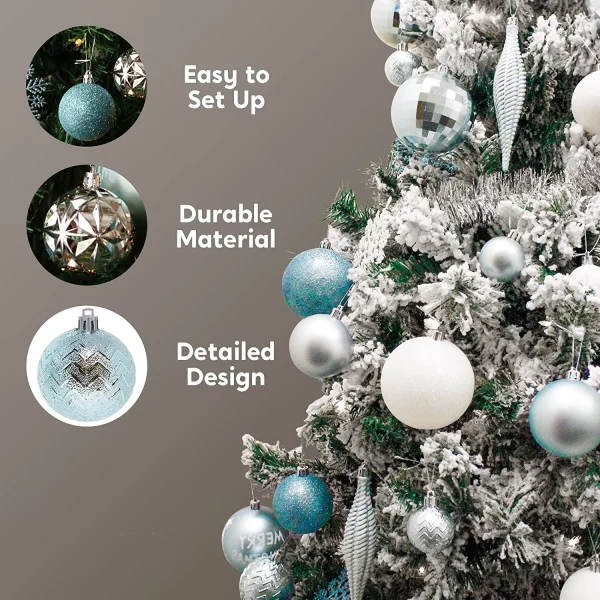 Joiedomi 133pcs Assorted Blue And White Christmas Ornaments Set 6 Joiedomi 133pcs Assorted Blue And White Christmas Ornaments Set - Image 4