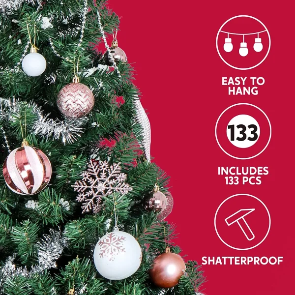 Joiedomi 133pcs Rose Gold And White Christmas Ball Ornaments 4 Joiedomi 133pcs Rose Gold And White Christmas Ball Ornaments - Image 2