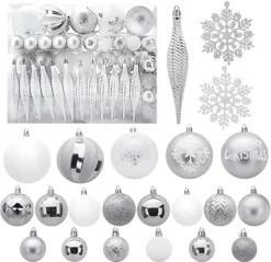 Joiedomi 133pcs White And Silver Christmas Tree Ornaments