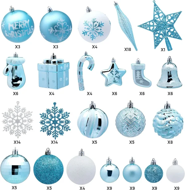 Joiedomi 157pcs Blue And White Christmas Tree Ornaments 5 Joiedomi 157pcs Blue And White Christmas Tree Ornaments - Image 3