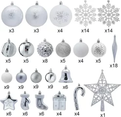 Joiedomi 157pcs White And Silver Christmas Tree Ornaments -Christmas Ornaments Sales Store 157Pcs Christmas Ornaments with a Star Tree Topper Silver amp White 2 600x581 1