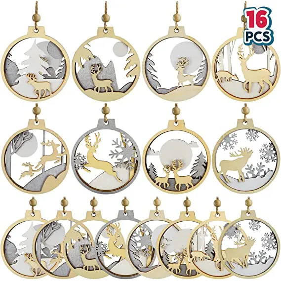 Joiedomi 16pcs Wooden Reindeer Christmas Ornaments 4 Joiedomi 16pcs Wooden Reindeer Christmas Ornaments - Image 2