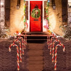Joiedomi 6pcs Warm White Christmas Candy Cane Pathway Markers 17in