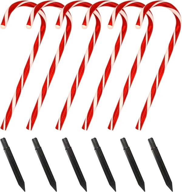 Joiedomi 6pcs Warm White Christmas Candy Cane Pathway Markers 17in 7 Joiedomi 6pcs Warm White Christmas Candy Cane Pathway Markers 17in - Image 5