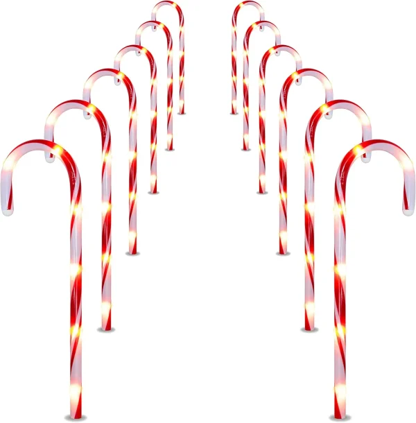 Joiedomi 12pcs Red Light Up Candy Cane Pathway Markers 17in 4 Joiedomi 12pcs Red Light Up Candy Cane Pathway Markers 17in - Image 2