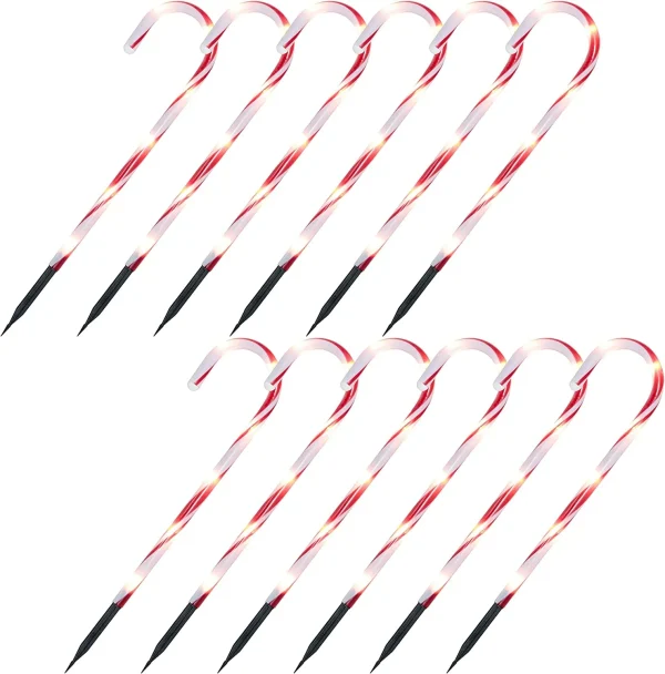 Joiedomi 12pcs Red Light Up Candy Cane Pathway Markers 17in 5 Joiedomi 12pcs Red Light Up Candy Cane Pathway Markers 17in - Image 3