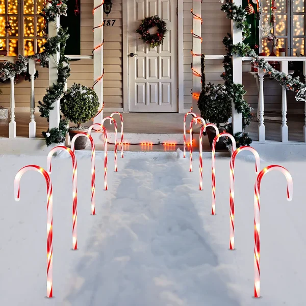 Joiedomi 12pcs Red Light Up Candy Cane Pathway Markers 17in 6 Joiedomi 12pcs Red Light Up Candy Cane Pathway Markers 17in - Image 4