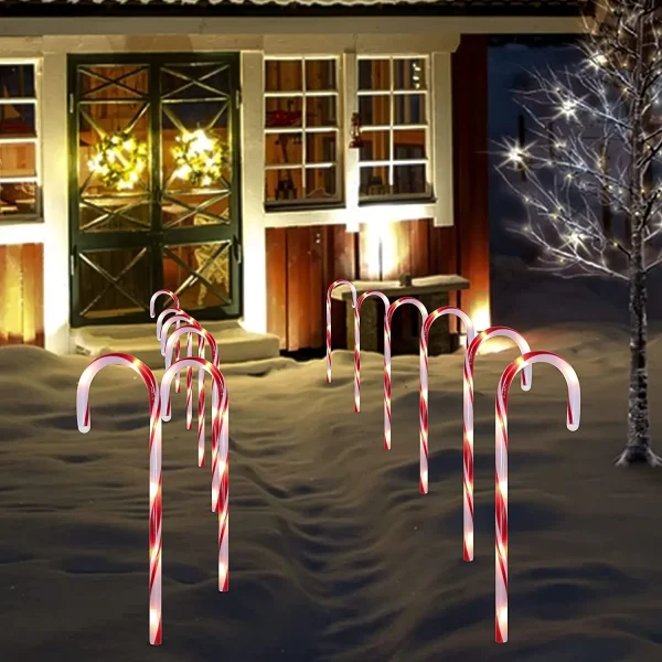 Joiedomi 12pcs Red Light Up Candy Cane Pathway Markers 17in 8 Joiedomi 12pcs Red Light Up Candy Cane Pathway Markers 17in - Image 6