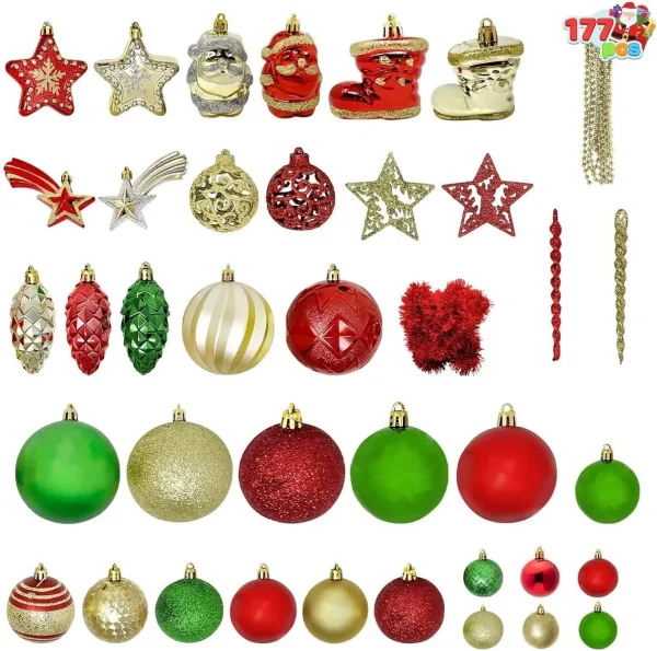 Joiedomi 179pcs Red, Green And Gold Christmas Tree Ornaments 7 Joiedomi 179pcs Red, Green And Gold Christmas Tree Ornaments - Image 5