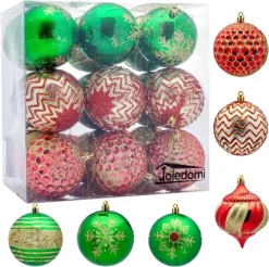 Joiedomi 18Pcs Red, Green & Gold Glitter Ball 3.15in