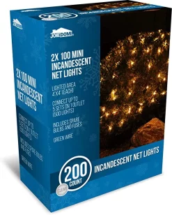 Joiedomi 2x100 Warm White Christmas Net Lights 4x4ft -Christmas Ornaments Sales Store 200 Incandescent Warm White Christmas Net Lights 5