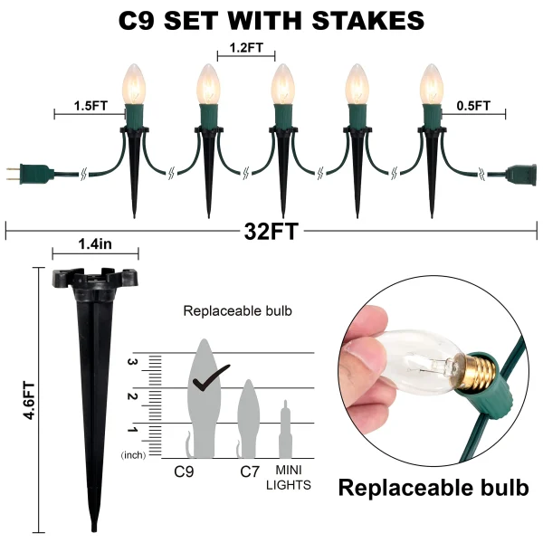 Joiedomi 24pcs Christmas Warm White C9 Pathway Marker 30.75ft 5 Joiedomi 24pcs Christmas Warm White C9 Pathway Marker 30.75ft - Image 3