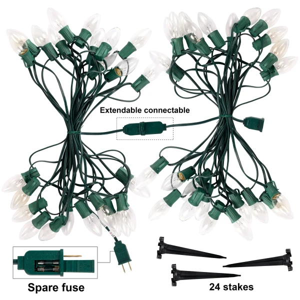 Joiedomi 24pcs Christmas Warm White C9 Pathway Marker 30.75ft 7 Joiedomi 24pcs Christmas Warm White C9 Pathway Marker 30.75ft - Image 5
