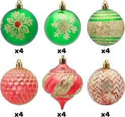 Joiedomi 24pcs Red Green And Gold Christmas Ball Ornaments -Christmas Ornaments Sales Store 24 Pcs Christmas Ball Glitter Ornaments Set 4 result 600x561 1