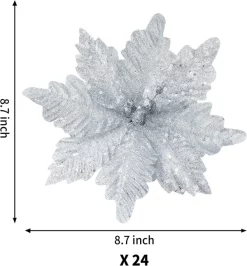 Joiedomi 24pcs Christmas Silver Poinsettia Flowers 11 Joiedomi 24pcs Christmas Silver Poinsettia Flowers -Christmas Ornaments Sales Store 24 Pcs Silver Poinsettia Flowers with Clips and Glitter 4 result 600x645 1