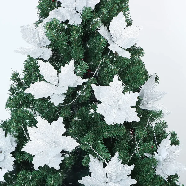Joiedomi 24pcs Christmas Silver Poinsettia Flowers 3 Joiedomi 24pcs Christmas Silver Poinsettia Flowers