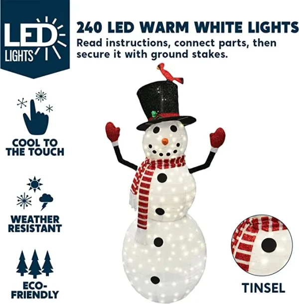 Joiedomi 6ft 240 LED Warm White Collapsible Snowman 4 Joiedomi 6ft 240 LED Warm White Collapsible Snowman - Image 2