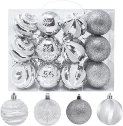 Joiedomi 24pcs Silver And White Christmas Ball Ornaments