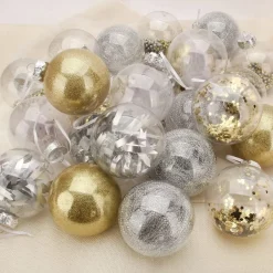 Joiedomi 24pcs Gold Clear Plastic Christmas Ball Ornaments