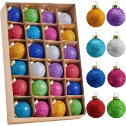 Joiedomi 24pcs Mini Christmas Glitter Ball Ornaments