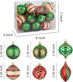 Joiedomi 24pcs Assorted Christmas Ball Ornaments 2.3in -Christmas Ornaments Sales Store 24Pcs Red Green amp Gold Glitter Ball 2.36in 4 result 600x675 1