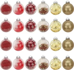 Joiedomi 24pcs Clear Plastic Red And Gold Christmas Ornaments 3.15in -Christmas Ornaments Sales Store 24Pcs Red Plastic Clear Ball Ornaments with Filling 3 result 600x566 1