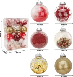 Joiedomi 24pcs Clear Plastic Red And Gold Christmas Ornaments 3.15in -Christmas Ornaments Sales Store 24Pcs Red Plastic Clear Ball Ornaments with Filling 4 result 600x629 1