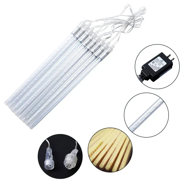 Joiedomi 3x 8 Tubes (12in) Christmas Meteor Shower Rain Lights, Warm White 4 Joiedomi 3x 8 Tubes (12in) Christmas Meteor Shower Rain Lights, Warm White - Image 2