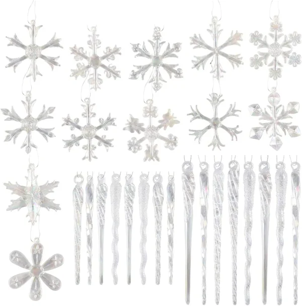 Joyin 28pcs Glass Snowflake And Icicle Christmas Ornaments 4 Joyin 28pcs Glass Snowflake And Icicle Christmas Ornaments - Image 2