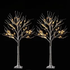 Joiedomi 2x 4ft White Birch Tree With 64 LED Lights 13 Joiedomi 2x 4ft White Birch Tree With 64 LED Lights -Christmas Ornaments Sales Store 2Pcs 64 LED White Birch Tree with Lights 4ft 6