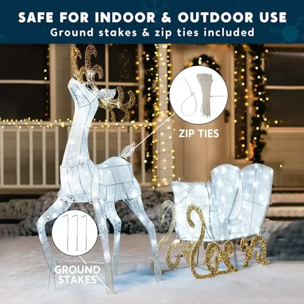 Joiedomi 2pcs 180 LED White Lighted Reindeer And Sleigh 4 Joiedomi 2pcs 180 LED White Lighted Reindeer And Sleigh - Image 2