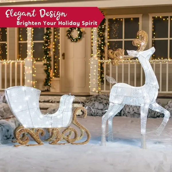 Joiedomi 2pcs 180 LED White Lighted Reindeer And Sleigh 6 Joiedomi 2pcs 180 LED White Lighted Reindeer And Sleigh - Image 4