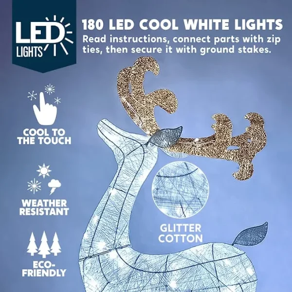 Joiedomi 2pcs 180 LED White Lighted Reindeer And Sleigh 5 Joiedomi 2pcs 180 LED White Lighted Reindeer And Sleigh - Image 3