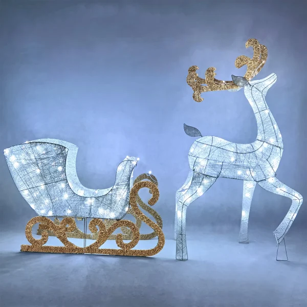 Joiedomi 2pcs 180 LED White Lighted Reindeer And Sleigh 3 Joiedomi 2pcs 180 LED White Lighted Reindeer And Sleigh