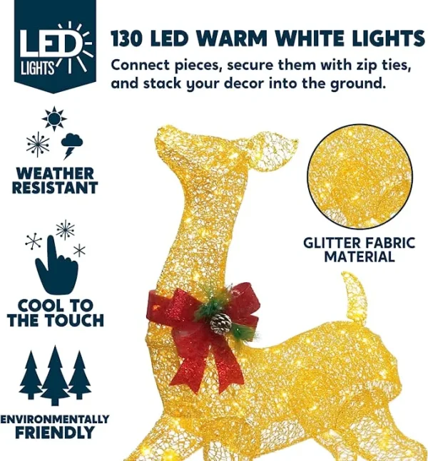 Joiedomi 2pcs 130 LED Fabric Doe And Fawn Christmas Lights 7 Joiedomi 2pcs 130 LED Fabric Doe And Fawn Christmas Lights - Image 5